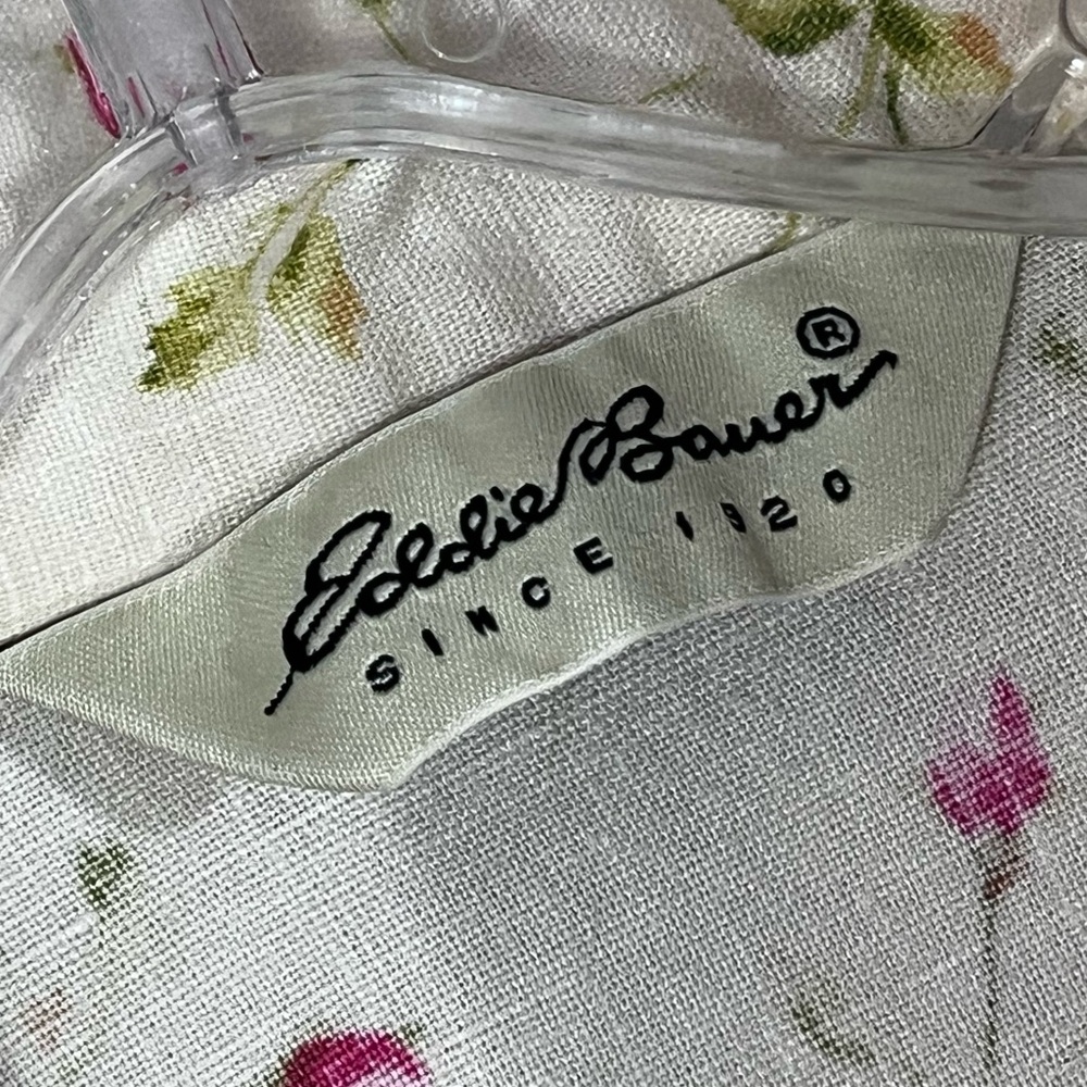 VTG 100% Linen Eddie Bauer Floral Button-Up Shirtdress Cottagecore Chic - Picture 11 of 13